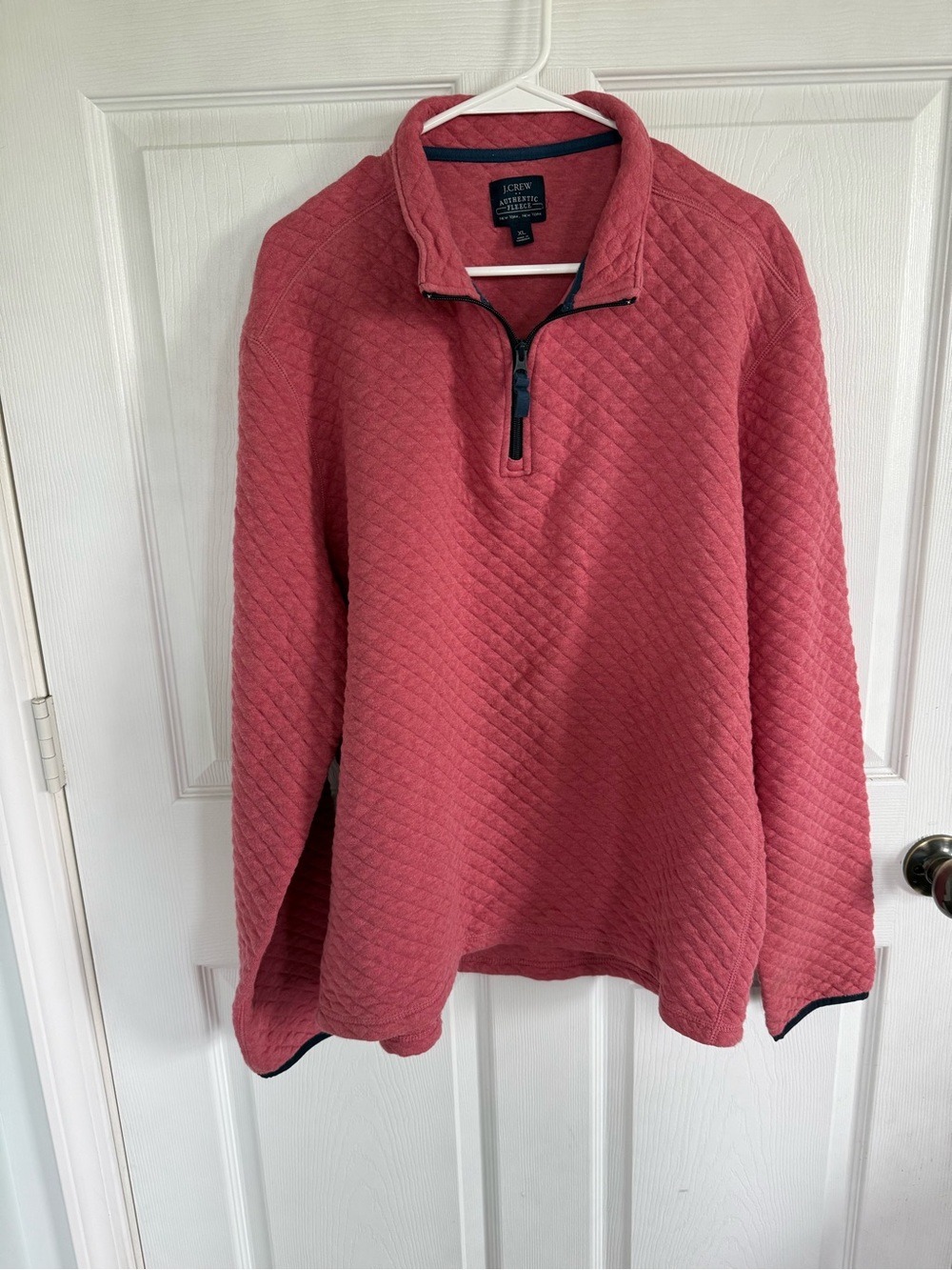 J.Crew XL Quilted Cotton Quarter Zip Pullover Coral Preppy Fall Equestrian